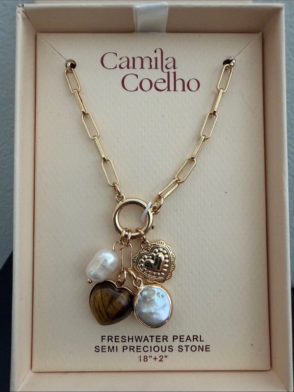 Camila Coelho | Gold Tone Tiger Heart Freshwater Pearl Charm Necklace ✨